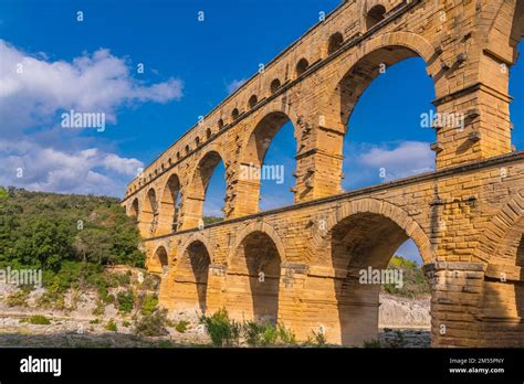 Pont Du Gard Three Tiered Aqueduct From Orange Shelly Limestone At The