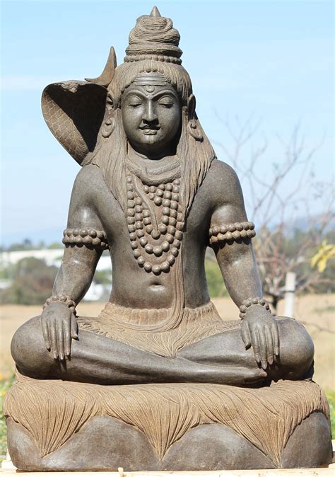 Stone Meditating Shiva Statue 38 102ls379 Lotus Sculpture