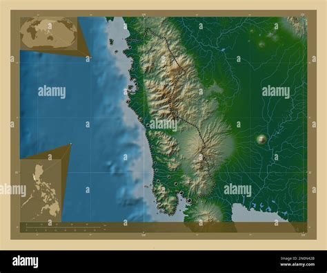 Zambales, province of Philippines. Colored elevation map with lakes and ...