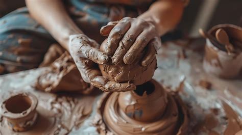 Premium Photo Closeup Of Potters Hands Shaping Clay On Wheel