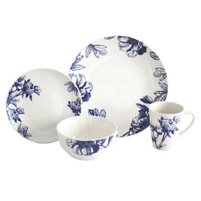 Baum Botanical 16 Piece Dinnerware Set In Blue Ivory Dinnerware Sets