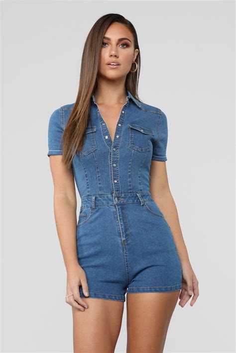 Sent With Love Denim Romper Medium Wash Denim Romper Denim Fashion