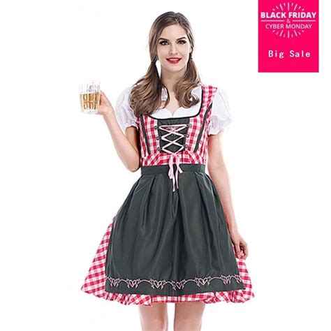 Beer Festival costume dress Germany Bavarian Oktoberfest Beer Girl Cosplay Dress plaid Beer Maid ...