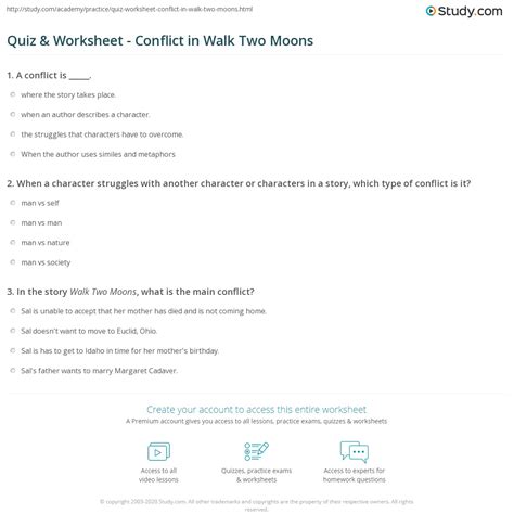 Quiz And Worksheet Conflict In Walk Two Moons