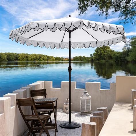 GARSING 9 Ft Aluminum Market Push Button Tilt Patio Umbrella In White