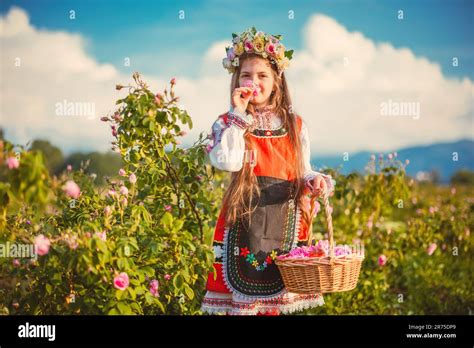 Beautiful Girl Young Bulgarian Woman In Ethnic Folklore Dress Enjoying
