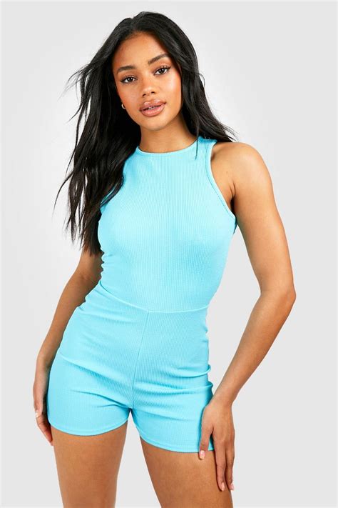 Racer Neck Ripple Rib Unitard Boohoo Uk