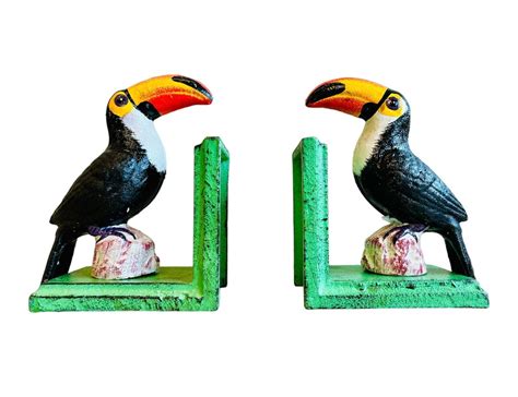 A Pair Of Toucan Bookend Birds Sculpture Cast Iron Vintage Etsy