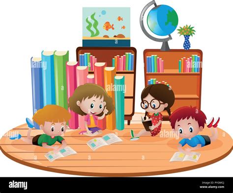 Four kids learning in classroom illustration Stock Vector Image & Art ...