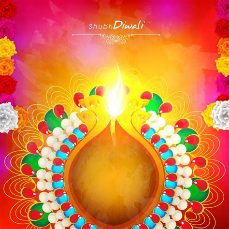 Traditional Illuminated Lit Lamps For Happy Diwali Stock Illustration