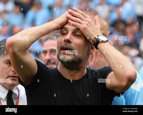 Manchester City Manager Pep Guardiola Celebrates After During The Emirates Fa Cup Final Between