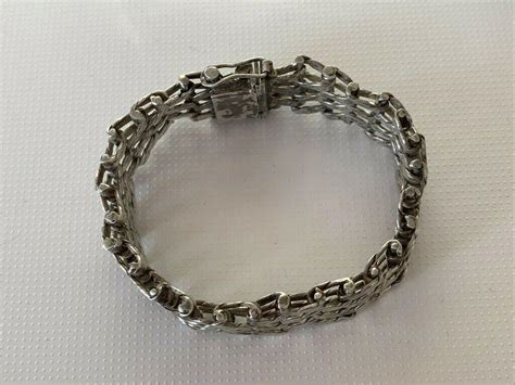 Sterling Silver Vintage Basket Weave Bracelet Dated 1970s For Sale At