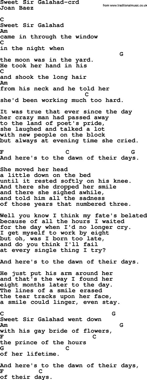 Joan Baez Song Sweet Sir Galahad Lyrics And Chords