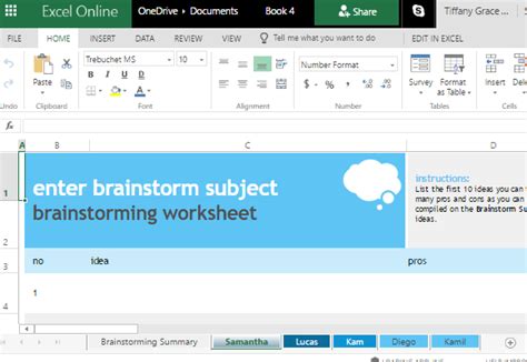 Brainstorming Collaboration Template For Excel Online
