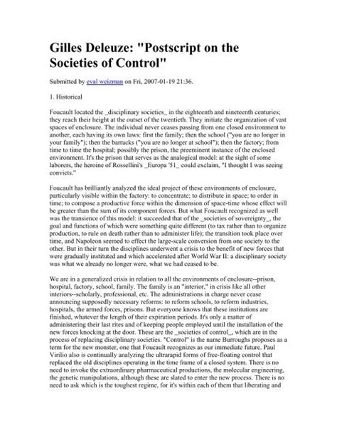 Gilles Deleuze Postscript On The Societies Of Control Pdflibrary