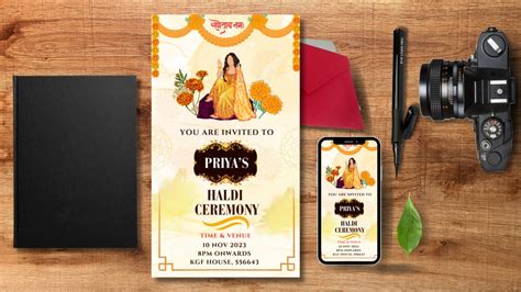 Haldi Invitation Card Template Canva Indian Haldi Invitation Card