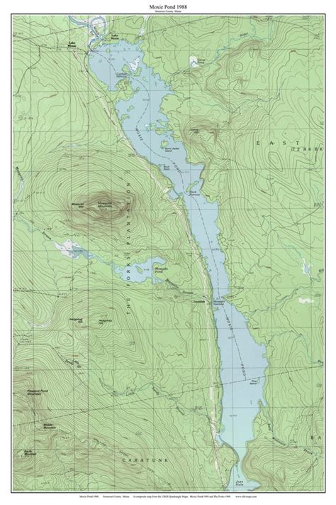 Moxie Pond 1988 Custom Usgs Old Topo Map Maine Small Lakes Old Maps