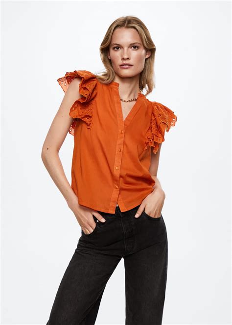 Cotton Blouse With Openwork Details Woman Mango Outlet United Kingdom