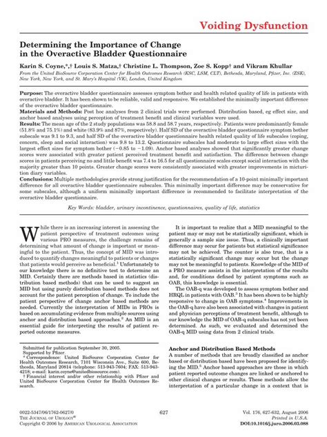 Pdf Determining The Importance Of Change In The Overactive Bladder