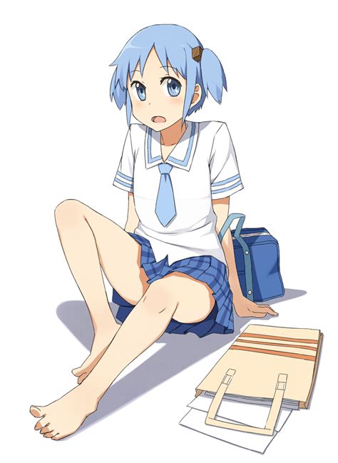 Safebooru Barefoot Blue Hair Feet Hair Cubes Hair Ornament Naganohara Mio Nichijou School