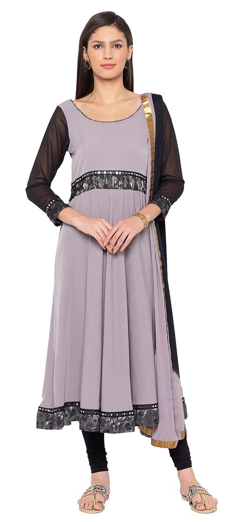 Party Wear Black And Grey Color Crepe Silk Fabric Salwar Kameez 1595646