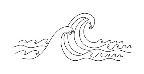 Sea waves line drawing. Big waves. Vector illustration isolated on ...