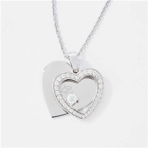 Engraved Sterling Silver Romantic Pave Heart Swing Necklace