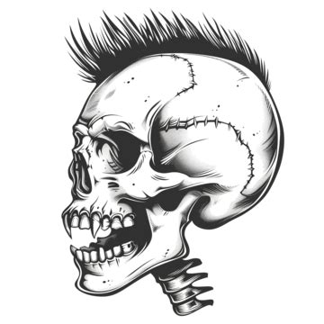 Punk Rock Smiling Profile Skull Doodle Happy Skeleton Head Skull