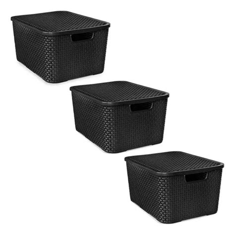 Kit C 03 Cestos Organizadores Rattan De 40 Lts Preto Parcelamento