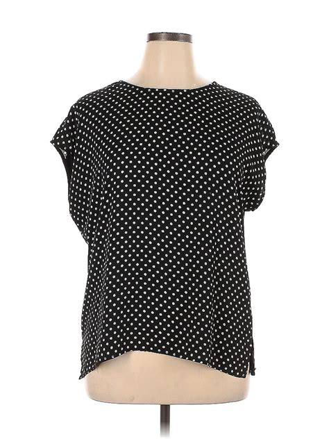 Chaus 100 Polyester Polka Dots Black Short Sleeve Blouse Size Xl 66