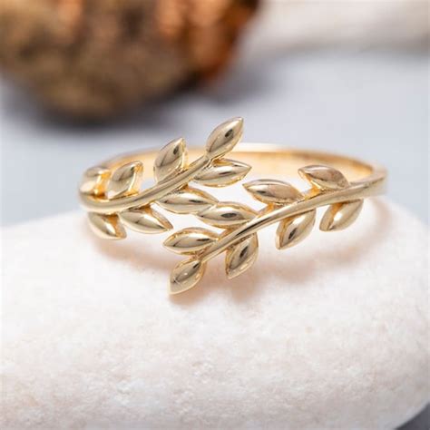 14K Solid Gold Olive Leaf Ring 925 Sterling Silver Olive Leaf Etsy