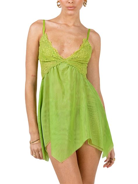 Kishawna Women Sleeveless Sheer Mesh Lingerie Sleepwear Nightdress