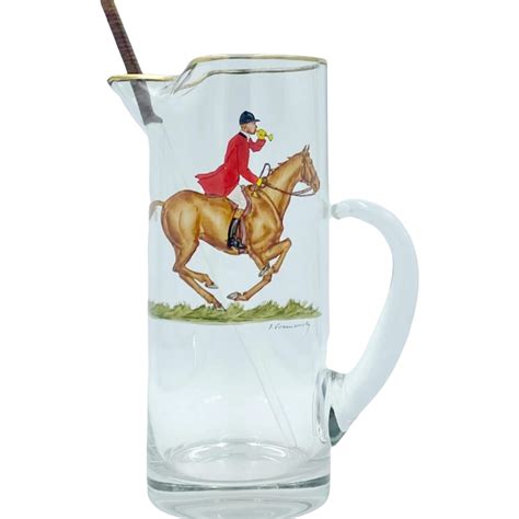 Vintage Frank Vosmansky Equestrian Horseback Tally Ho Cocktail Pitcher
