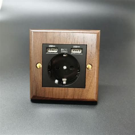 Usb Eu Socket Interrupteur Mural Bascule En Bois Massif