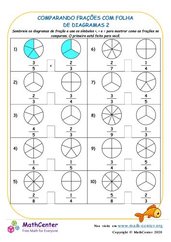 Comparação De Frações Com Diagramas Folha 2 Planilhas Math Center