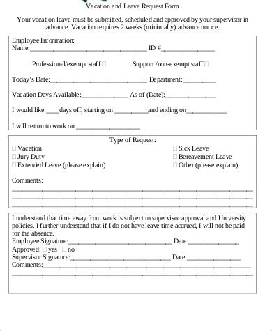 Free Sample Leave Request Forms In Ms Word Pdf