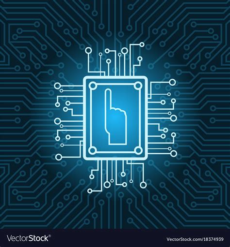 Human hand icon on chip over blue circuit Vector Image