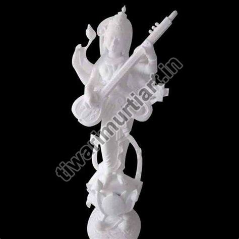 White Marble Saraswati Mata Statue For Worship Temple Pattern