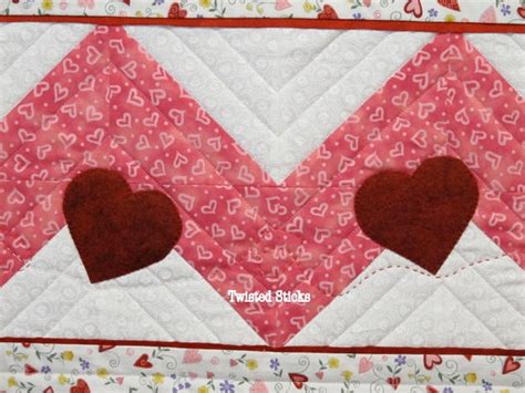 Valentine Table Runner With Wool Appliqued Hearts Ready To Ship