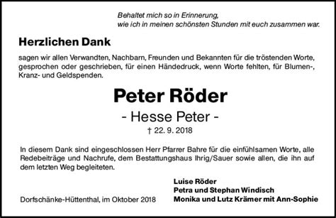 Traueranzeigen von Peter Röder vrm trauer de