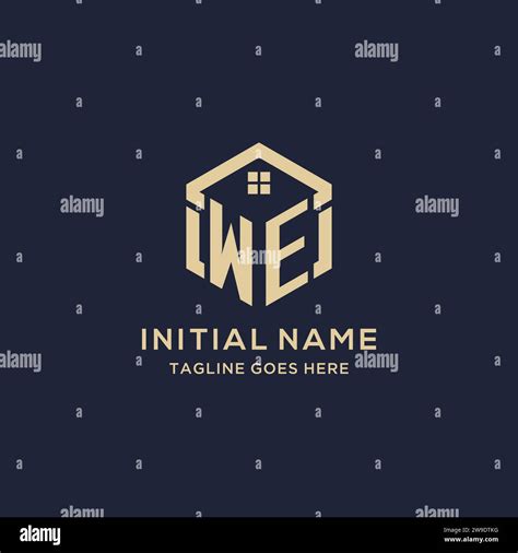 Initials We Logo With Abstract Home Roof Hexagon Shape Simple And