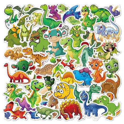 Cute Cartoon Dinosaur Stickers Waterproof 50 Stickers Etsy