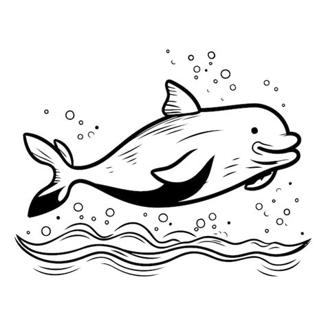 Delfin der aus dem wasser springt schwarz weiß vektorillustration