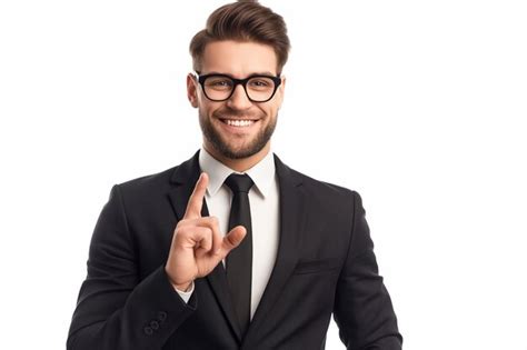 A Man In A Suit With Glasses And A Tie Making A Peace Sign Premium Ai