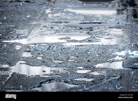 Rain Puddles On A Pavement Stock Photo Alamy