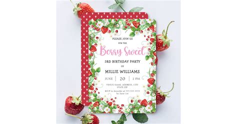 Strawberry Birthday Party Invitation Zazzle