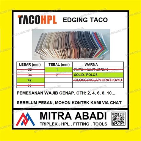 Jual Edging TACO HPL 42 1 Mm Solid Polos Fitting Dan Hardware