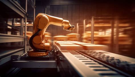 Robotic Arm Working On Automated Production Line Generated By AI Stock