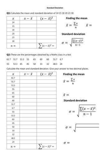 Calculating Standard Deviation Worksheet Key