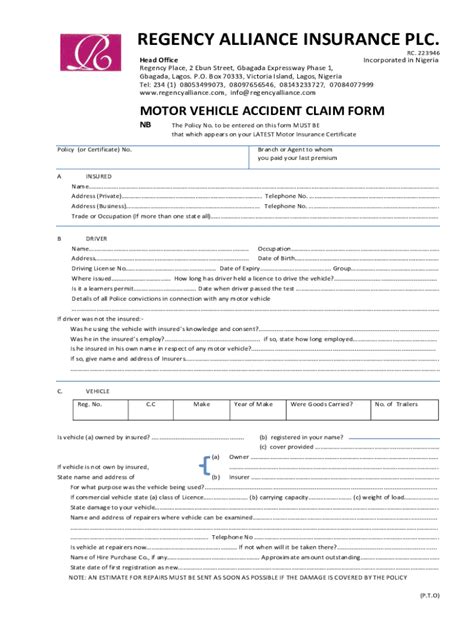 Fillable Online MOTOR VEHICLE ACCIDENT CLAIM FORM Edited Docx Fax